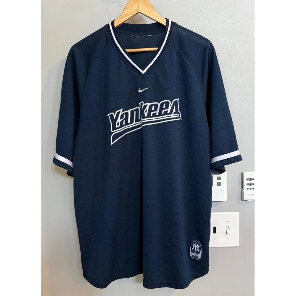 Nike New York Yankees Baseball Jersey Men's‎ Navy V-Neck Short Sleeve
